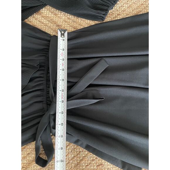 Vintage S.L. Petites Black Sheer Ruffle detailed Dress with belt retro disco - Picture 5 of 10